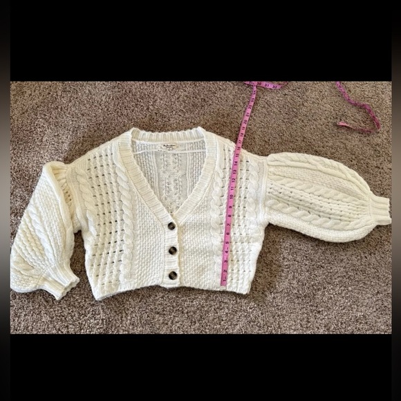 For Love & Lemons Mollie Cropped Cardigan Sweater Cream size Medium - Picture 12 of 12
